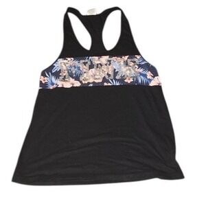 PINK Victoria's Secret Black Racerback Tank | Size XS | Floral Trim Active Top